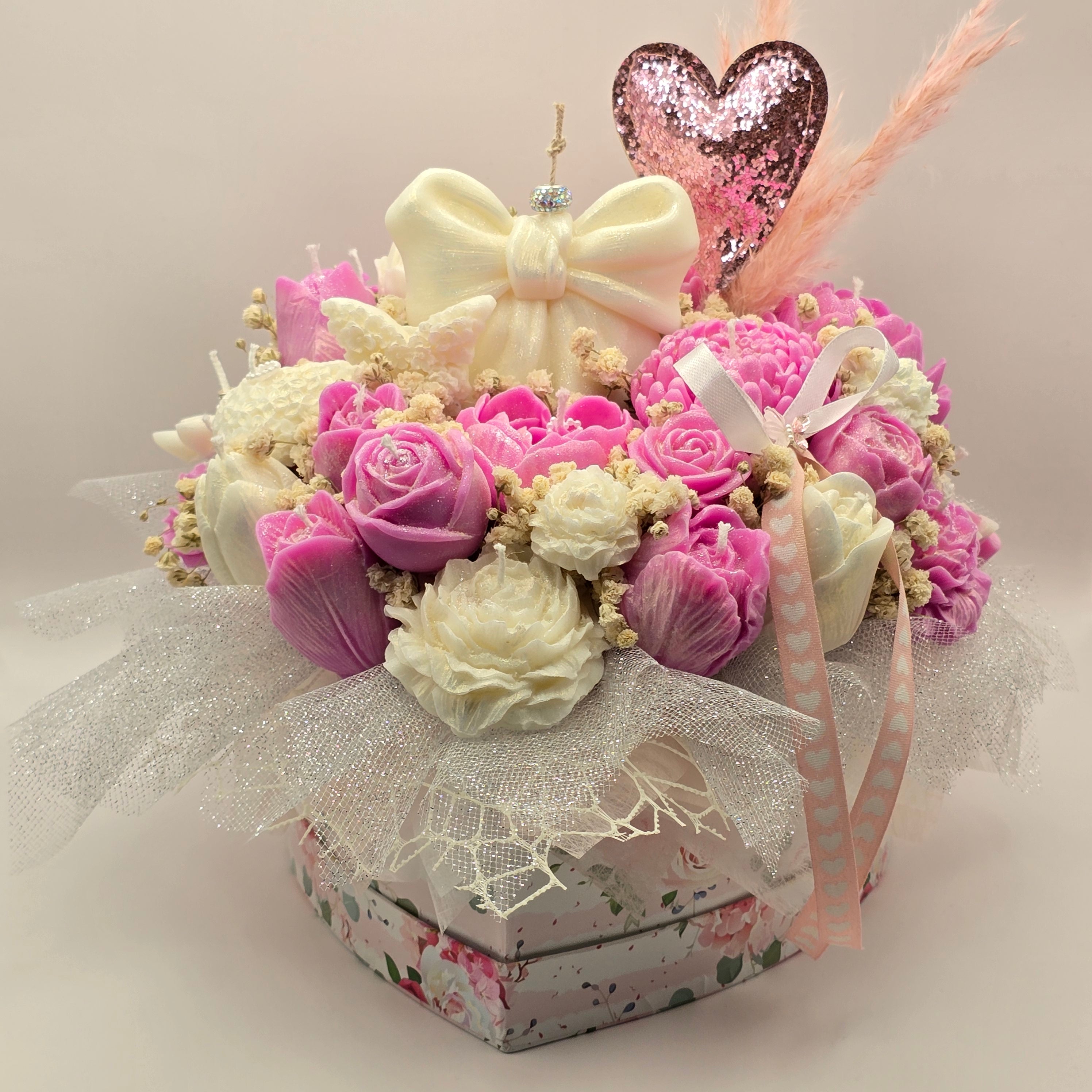 Rosa Blütenherz Geschenkbox